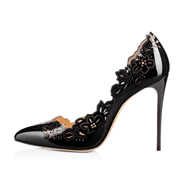 

conoto cor branco cu aberto escultura mulerhers bompas apontou toe sapatos senhoras sexy stiletto salto alto vestido de noiva 54xo, Black