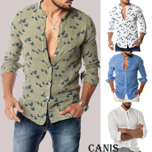 

men's casual shirts 2021 mens shirt fashion autumn men animal printed buttons stand collar fit slim long sleeve male, White;black