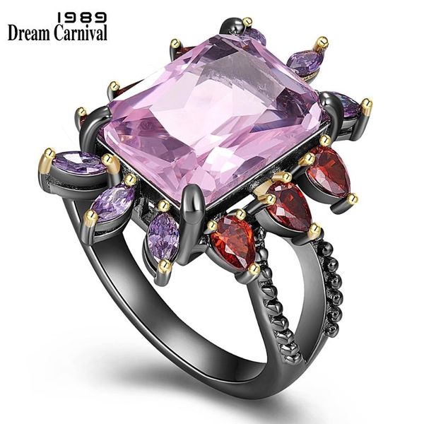 

cluster rings dreamcarnival1989 stunning statement ring for women dazzling pink zircon wedding party must have selling jewelry wa11875, Golden;silver