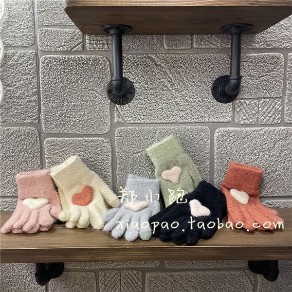 

winter new student girl children lovely simple warm love knitted mittens 8 years old - adult