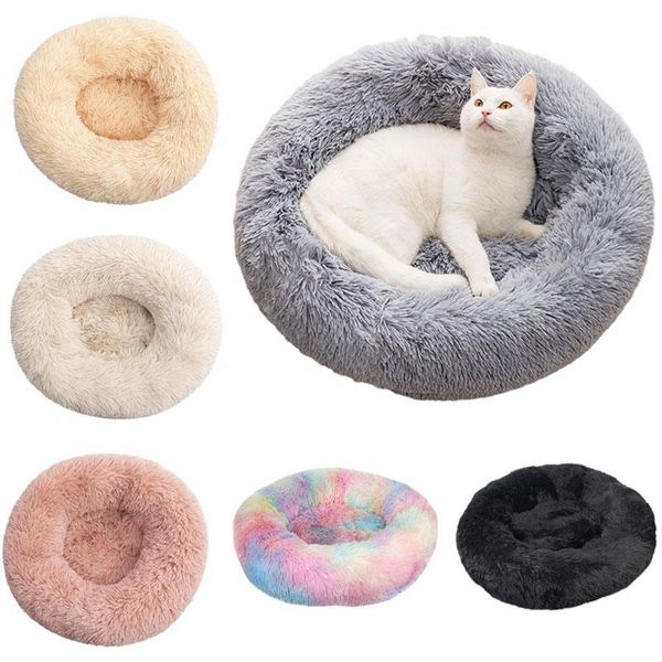 

kennels & pens 30-100cm long plush round dog bed soft winter cat beds sleeping lounger puppy cushion mat self warming pet for dogs/cat