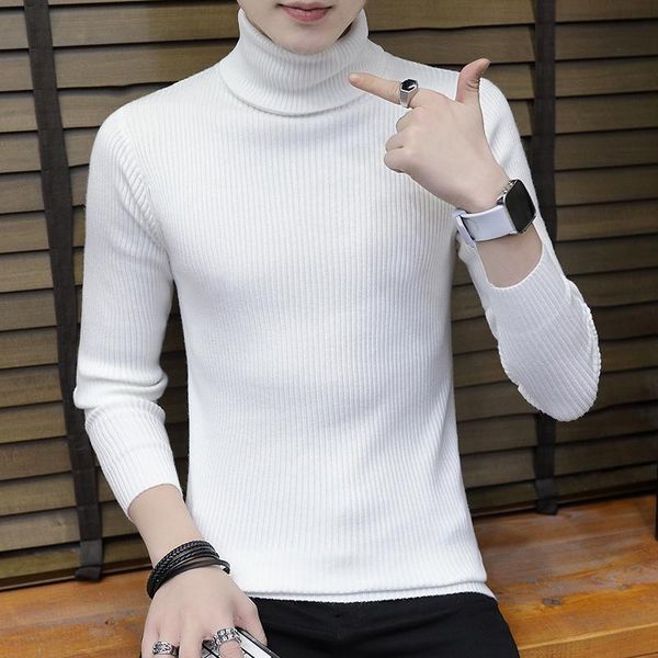 

2021 new men's bottomed sweater turtleneck sweater men's korean slim autumn trend solid color, White;black