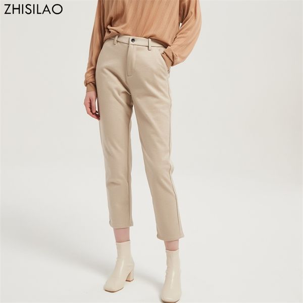 Zhisilao elegante lã grossa harem pant vintage sólido senhora do escritório calças de cintura alta mujer outono inverno 220211