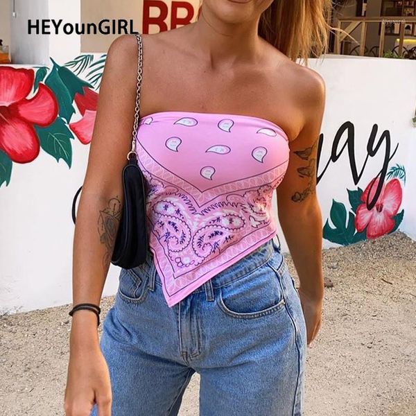 

heyoungirl printed backless strapless tube women summer pink white crop tees ladies fashion bandeau streetwear1, Black;white