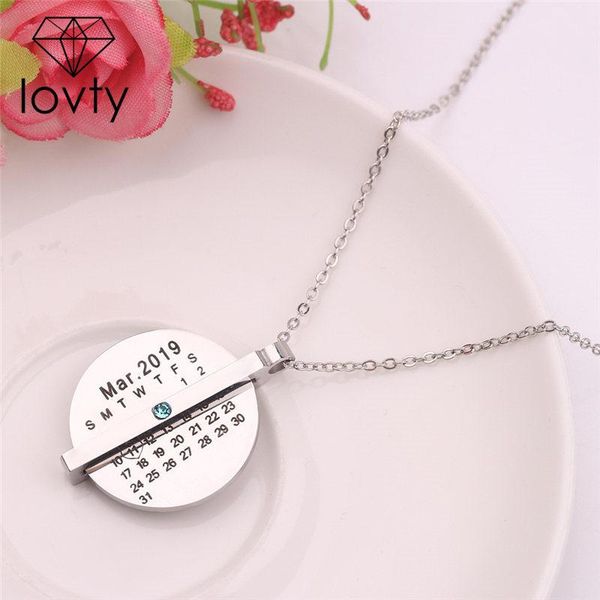 

private custom personalized custom round clavicle calendar necklace pendants for women necklace collier femme u3, Silver