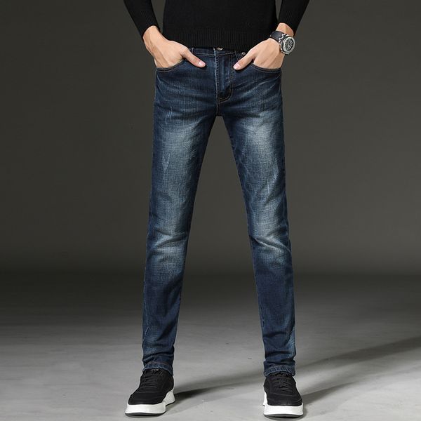 

autumn and winter jeans, leggings, fit, korean fashion, versatile, fashion brand 2020, new men's slim pants, Blue