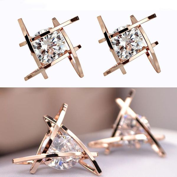 

women's earrings 2020 europe and the new jewelry geometric hollow square triangle zircon earrings fashion banquet jewelry1, Golden;silver