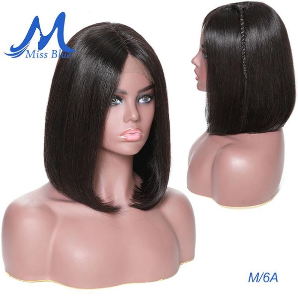 

lace wigs missblue 13x4 short front human hair for black women middle ratio 8-16 brazilian remy bob wig natural color 130%, Black;brown