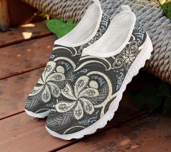 

instantarts vintage polynesian tribal style pattern flat shoes for ladies casual mesh snaeker lazy shoes slip on loafers, Black