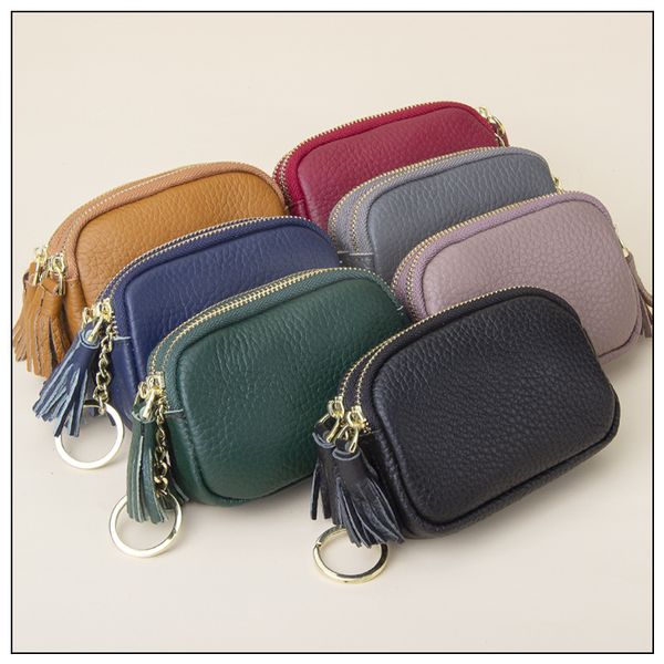 

the new leather lady zero wallet mini resuscer double zipper large volume small wallet key ring coin collection bag, Red;black