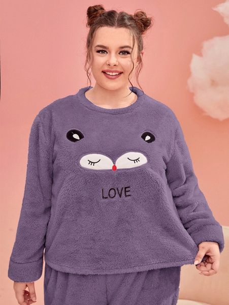 

plus letter & cartoon embroidery flannel sleep 53qv#, Black;white