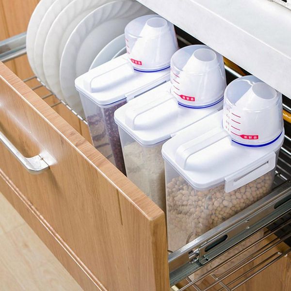 

2l пластиковый дизайн зерновых дозатор для хранения пищевой зерна рис пластиковый контейнер контейнерные банки хорошая кухня еда контейнер д
