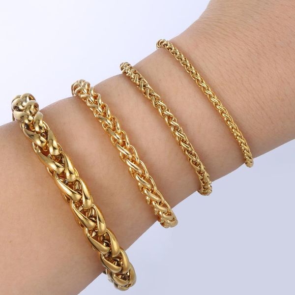 

3/4/6/10mm stainless steel bracelet for women men gold silver color braided wheat link chain jewelry wholesale kbm138a, Black