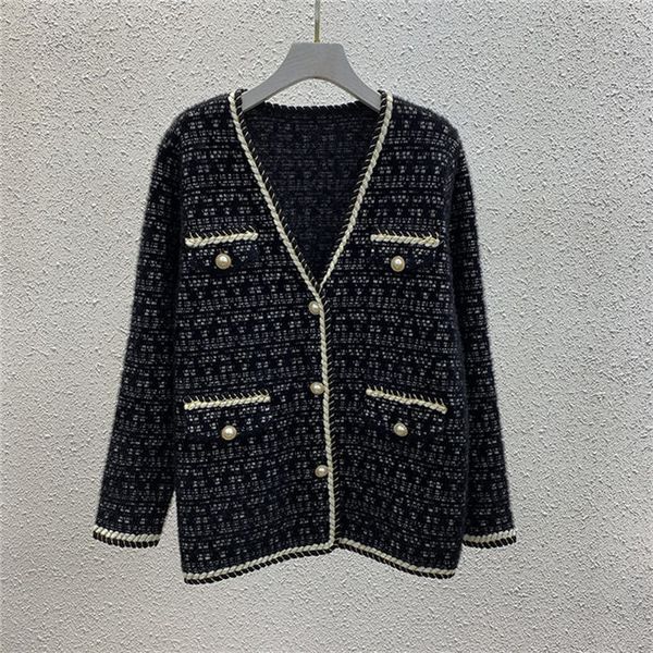 

autumn 20ss new women's knitted jacket coat mink fleece sweater loose outer wear women's knitted jacket casual coat v-neck cardiga, White;black