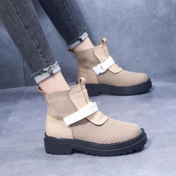 

2020 autumn winter women's wild short boots round head comfortable boots women's simple sets of mujer ankle women #tz13, Black