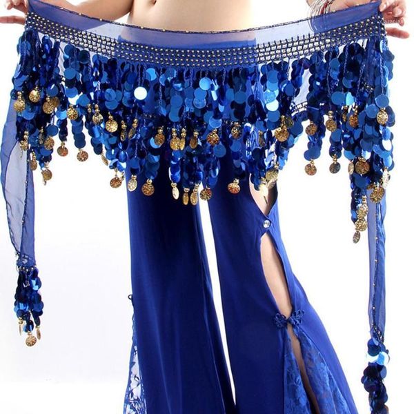 

stage wear belly dance chiffon hip scarf 58 coins sequin waistband belt skirt wrap1, Black;red