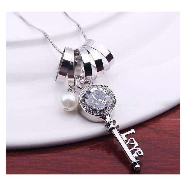 

new sweater chain stone long necklaces pendants jewelry flower key bear waterdrop austrian crystal fashion pen wmtcmj new_dhbest, Silver