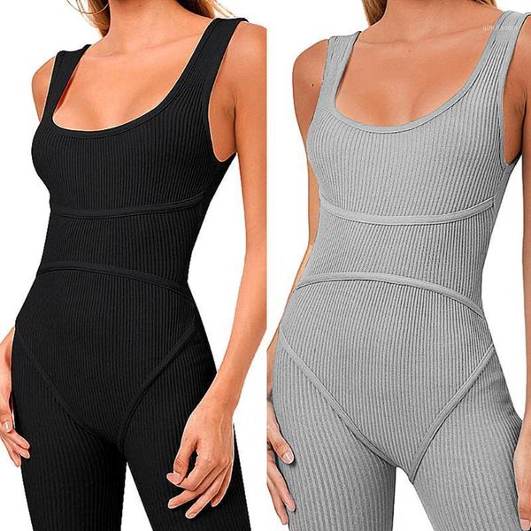 

yoga outfits women sport suit jumpsuit sleeveless set playsuit romper fitness running sportswear leggings workout tracksuit1, White;red