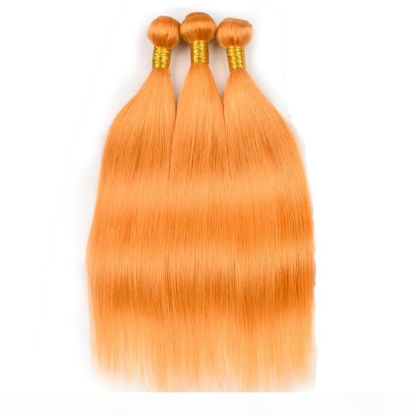 

pure orange straight virgin indian human hair 3 bundles colored orange human hair weave extensions double wefts 10-30" mixed length, Black