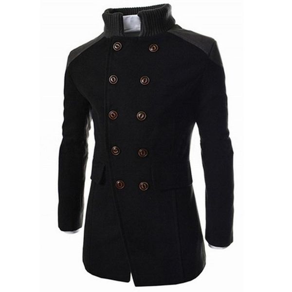 

men jacket warm winter trench long outwear button smart overcoat men stylish formal coats, Black