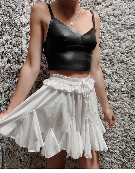 

women pleated chiffon sweet skirt high waist slim solid korean style mini skirts shorts y1214, Black