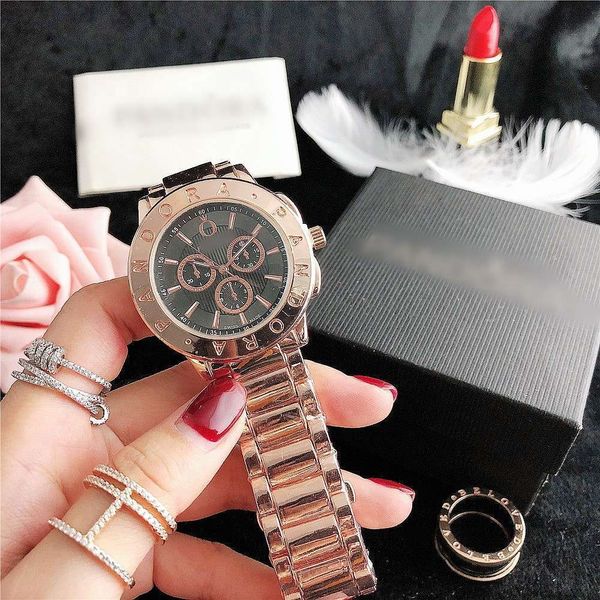

selling new business watch temperament men and women alloy steel band watch three eyes business lovers ycxc, Slivery;brown