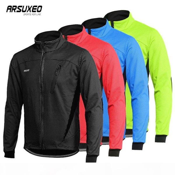 

arsuxeo fleece cycling jacket man winter thermal mountain bike jacket waterproof bicycle coat windproof reflective mtb jacket cx200824, Black;brown