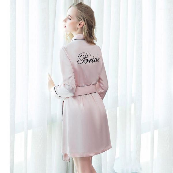 

satin kimono robes embroidered bridal bridesmaid party bath robes sleep lounge dressing gowns short faux silk wedding1, Black;red