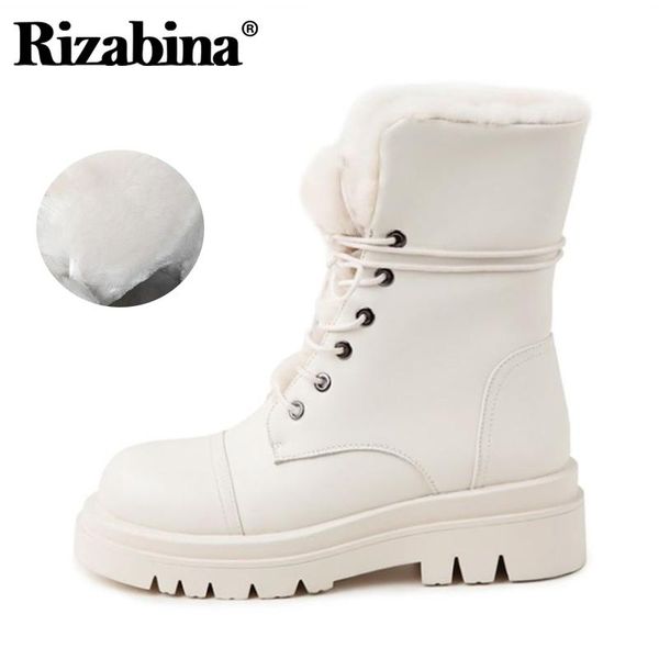 

boots rizabina size 34-43 women snow warm fur winter shoes woman thick high heel short boot cross strap footwear, Black