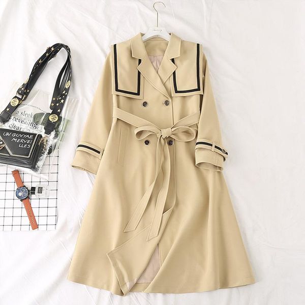 

new 2020 autumn winter trench coat for women plus size 5xl double breasted ladies long coats oversize windbreaker abrigos mujer, Tan;black