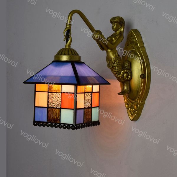 

wall lamp single head mermaid european retro tiffany mediterranean house multicolor glass for living dining room bedroom balcony dhl