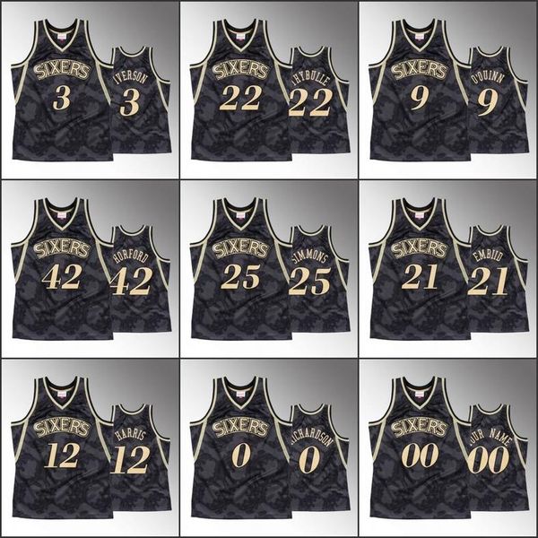 

philadelphia 76ers men ben simmons joel embiid allen iverson tobias harris toile classic nba black custom basketball jersey
