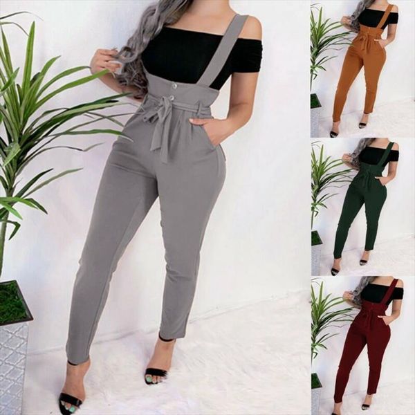 

2019 spring autumn women slim polyester overalls straps jumpsuit rompers strap casual trousers pants fashion, Black;white