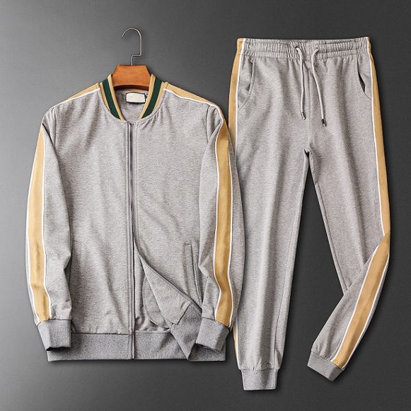

men classic clothing set fashion letter printed jakcet + pants mens trendy explosion tracksuits casual high end two pieces suit, Gray