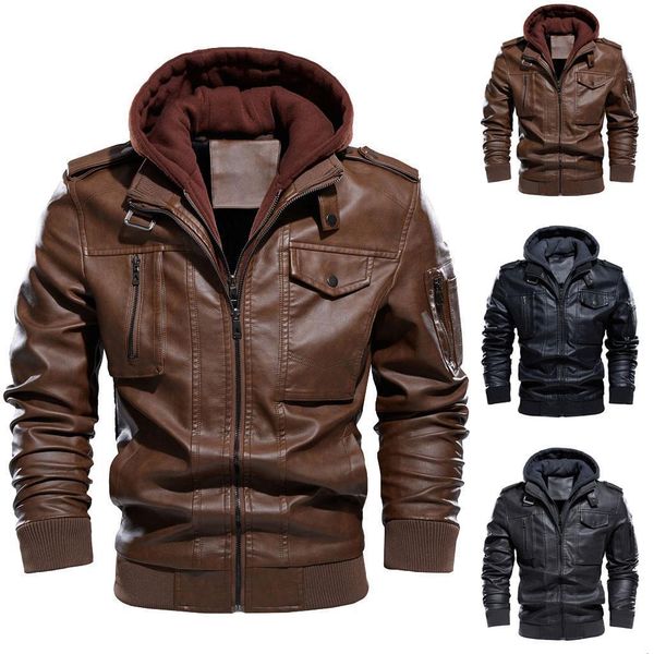 

winter men's leather jackets fashion warm coats men windbreaker leather male jacket brand 2021 plus size outwear coat#g30, Black