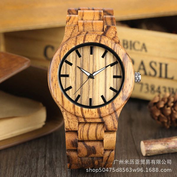 

watch simple leisure digital face wooden men's quartz wooden watch, Slivery;brown