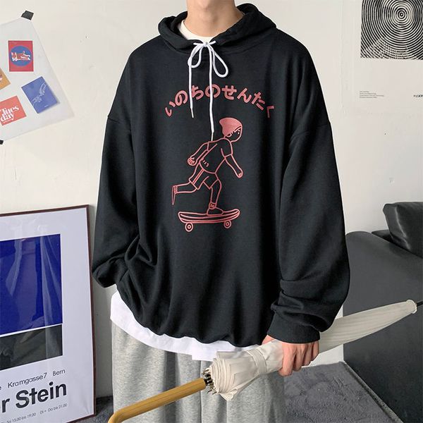 

2021 new privathinker men's casual oversize hooded sweatshirts woman korean streetwear hoodies graphic printed hip hop hoodie clothing, Black