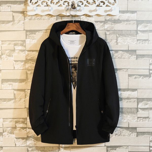 

chubby fashion men's mid long casual hooded windbreaker plus extra youth loose large autumn coat, Tan;black