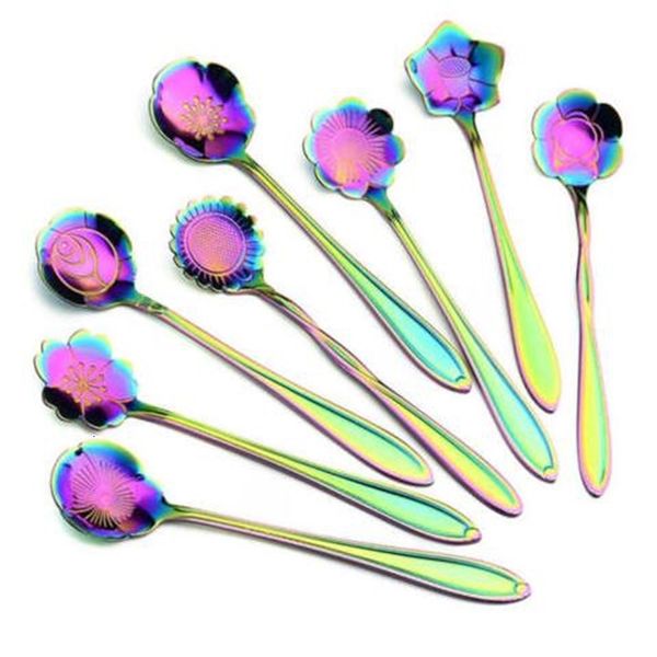 

colors mixing stainless steel colorful 7 coffee 8 kinds of flower shape tea spoon