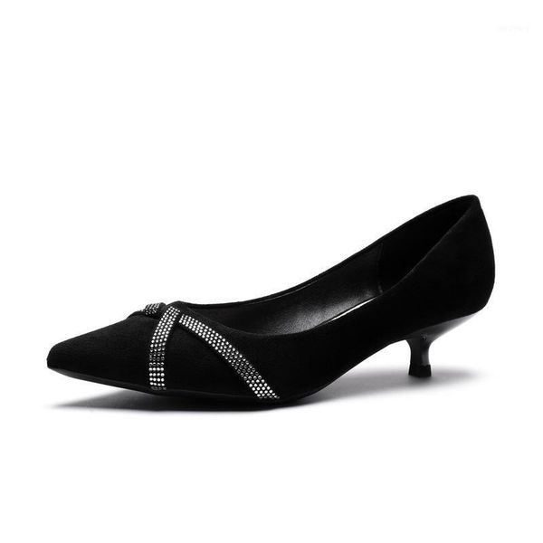 

thin high heels pumps women shoes women pumps flock slip on 3.5cm pointed toe shallow rhinestones zapatos de mujer heels black1, Black