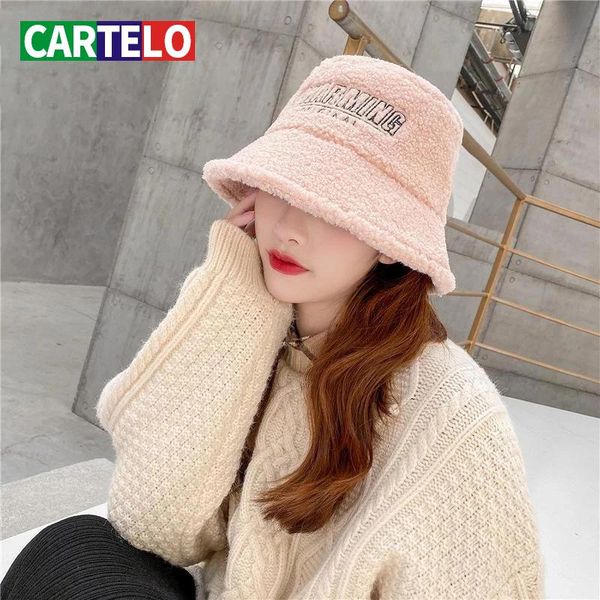 

wide brim hats cartelo fisherman hat female autumn and winter style fashion wild cute trendy ladies plush lamb hair, Blue;gray