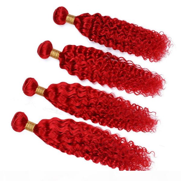 

brazilian human hair bright red deep wave weave bundles 4pcs lot pure red deep curly wave virgin remy human hair wefts extensions 10-30&quot, Black;brown