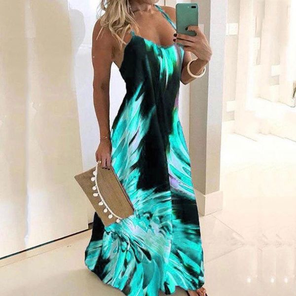 

flower printed sling women summer boho beach sundress fashion gradient colorful slim deep v neck maxi dress plus size kg-131, Black;gray