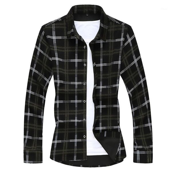 

mogu 2019 autumn new arrival men shirt fashion long sleeve casual shirt green plaid and yellow plaid printed plus size 6xl 7xl1, White;black