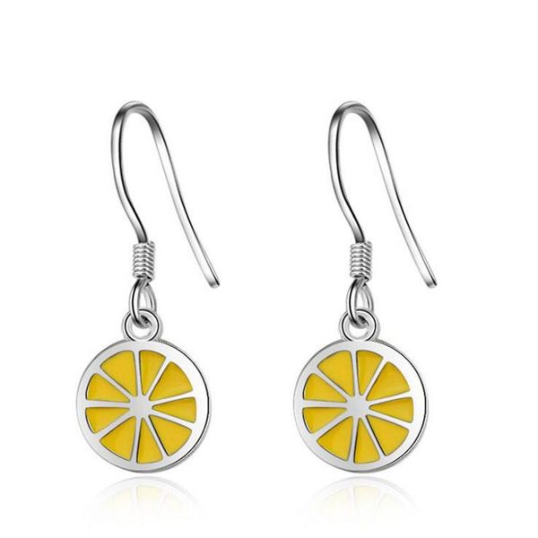 

dangle & chandelier fashion creative 925 silver 10mm yellow enamel cute lemon earring for girl women party jewelry eh276