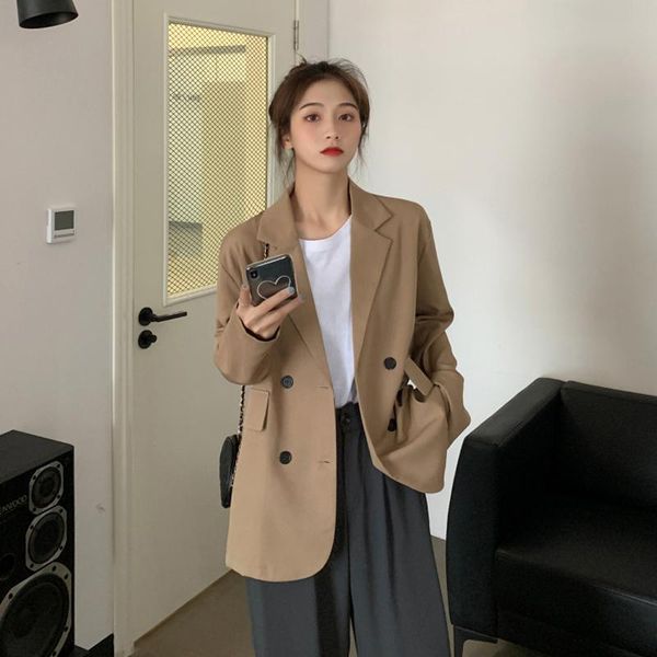 

autumn 2021 new khaki suit coat women's autumn winter korean loose temperament casual small suit top, Black;brown