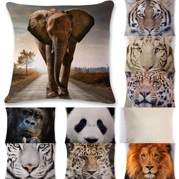 

cute animal panda tiger lion elephant printed pillowcase linen pillow case car cushion cover home decoration 45*45cm 10 njd2e