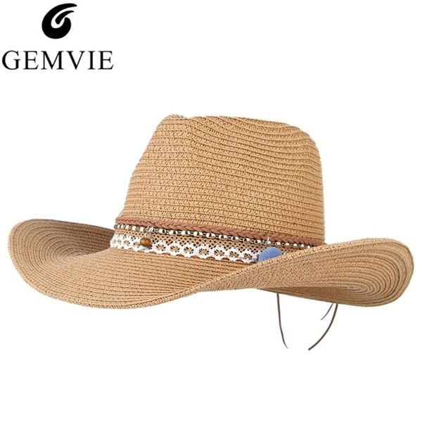

gemvie man summer panama hat cowboy straw hat for women wide brim sun hat lady uv protection sun shade beach cap adjustable t200602, Blue;gray