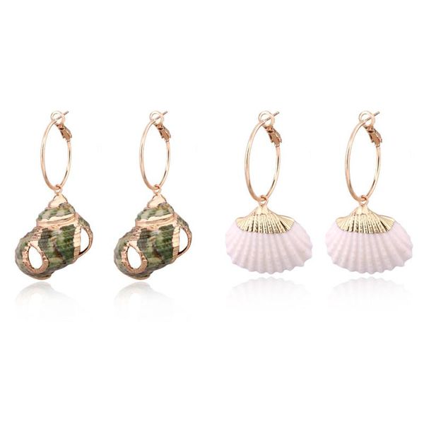 

hoop & huggie 1pair unique hyperbolic irregular sea shell earrings for women bohemian green hollow big conch circle jewelry e304, Golden;silver
