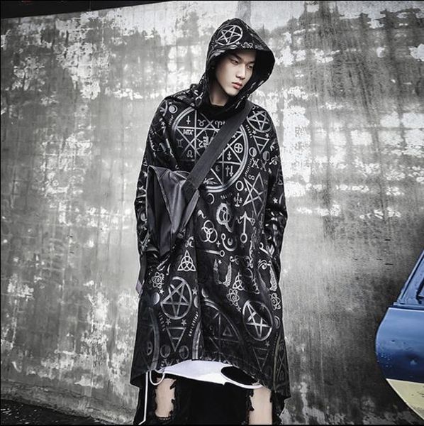 

autumn/winter gothic dark japanese sweatshirt oversized hoodies long cloak hip hop streetwear hoodie men coat harajuku male, Black